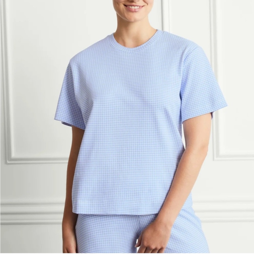 Hill House Charlotte Sleep Tee Hydrangea Light Blue Gingham Women's Pajama Top